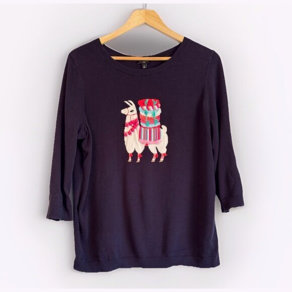 Talbots Women’s Llama Sweater Size 1X Crew Neck Pullover Knit Holiday Novelty - Picture 1 of 9